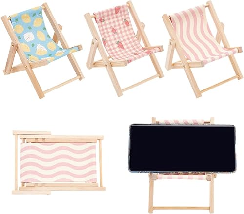 WEBEEDY 3 unids soporte para teléfono celular de lona de madera silla de cubierta de playa plegable soporte de teléfono celular 3 estilos mini silla