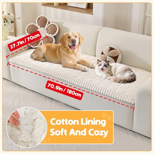 ENONCI Hundedecke Flanell Sofaüberzug Dicke Sofa überzug Haustierfreundlich Weich und Komfortabel rutschfeste Gestaltung Sicher und Langlebig Maschinenwaschbar Sofa Schutz (Beige, 70 x 180CM)