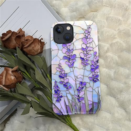 Coque iPhone 15 mosaïque florale lavande art vitrail unique DAIZAG