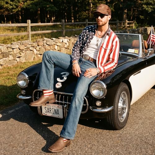 Image of Suokdil Cowboy Boots for Men - Men's Western Boots with Embroidery, Slip Resistant Square Toe Chunky Heel, Durable and Fashionable Retro Classic Footwear for Spring and Fall