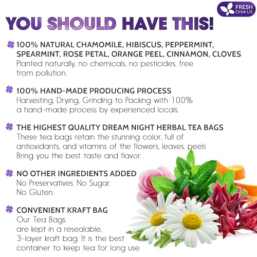 Image of Refreshing Mint Herbal 60 Tea Bags - Special Blend Of Spearmint and Peppermint with Chamomile, and Top Herbal Ingredients for Digestive Comfort & Relaxation, Caffeine-Free, Naturally Sweet, Non GMO