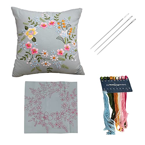 AMLESO DIY Embroidery Covers Kit Cushion Cover Semi-Finished for Living Room Sewing Supplies Adults Beginners Gift, Light Blue