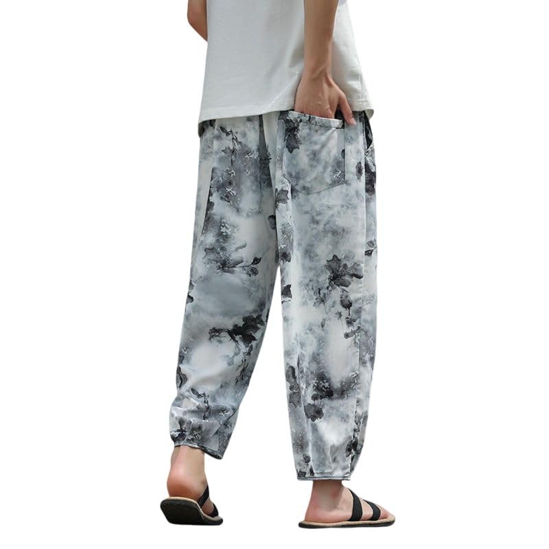 Pantalon de jogging en soie glacée fluide avec imprimé chinois unique