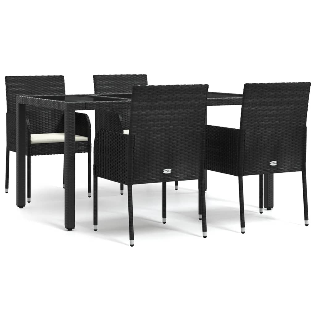 Terrassenmöbel Gartensofa Möbelsets Gartenlounge Set Loungemöbel 5-TLG. Garten-Essgruppe mit Kissen Schwarz Poly Rattan