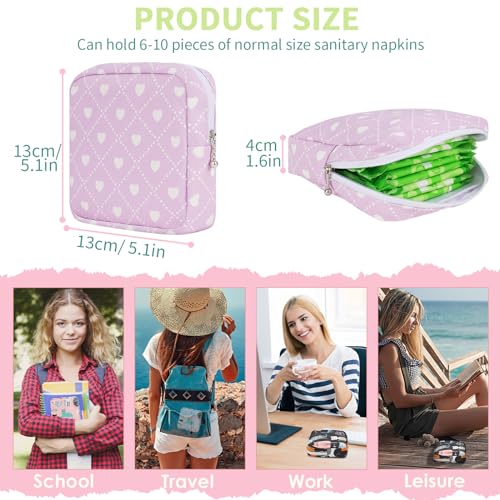 Image of Sanitary Pad Storage Bag Portable Period Bag for Teen Pads /Sanitary Napkins /Small Tampons, Sanitary Napkin Storage Bag First Period Gifts for Teen Girls (Purple Hearts)