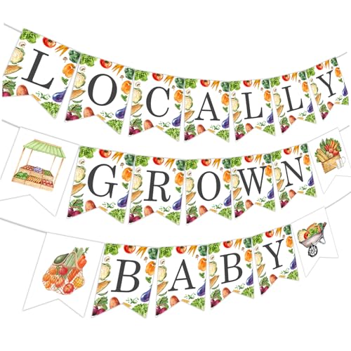 kreat4joy Locally Grown Baby Shower Banner, Vegetable and Fruit Baby Shower Decorations Banner, Farmer's Market Baby Shower Decorations for Kids Boy Girl Baby Shower