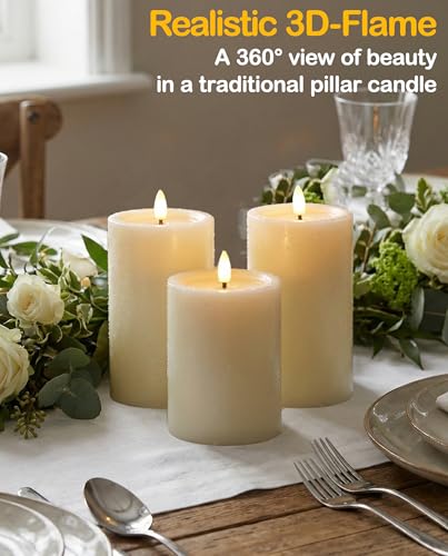 Image of Gmnee 3 inchx4 inch Outdoor Waterproof Flameless Candles with Remote and Timers, LED Candles, Battery Operated Candles, Electric Fake Pillar Candles for Patio, Porch, and Lanterns Decor (Ivory, Plastic)
