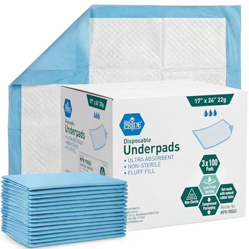 Image of Medpride Disposable Underpads 17'' x 24'' (100-Count) Incontinence Pads, Bed Covers, Puppy Training | Thick, Super Absorbent Protection for Kids, Adults, Elderly | Liquid, Urine, Accidents