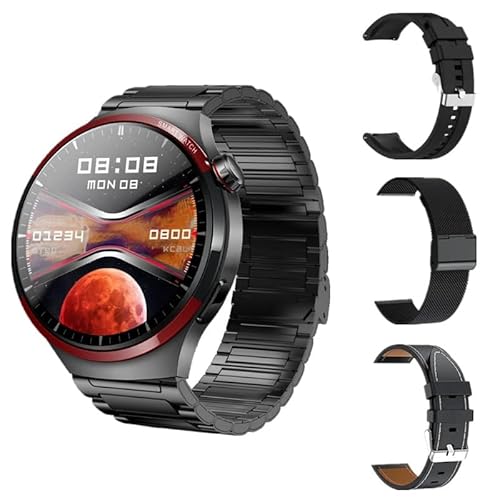 JINSHANGZI Nuevo S100 Max Watch Pro hombres pantalla esférica de 1,6 pulgadas Asistente de voz AI llamadas BT pago sin conexión NFC mujeres deportes smartwatch 2024 (negro 4 piezas correas)