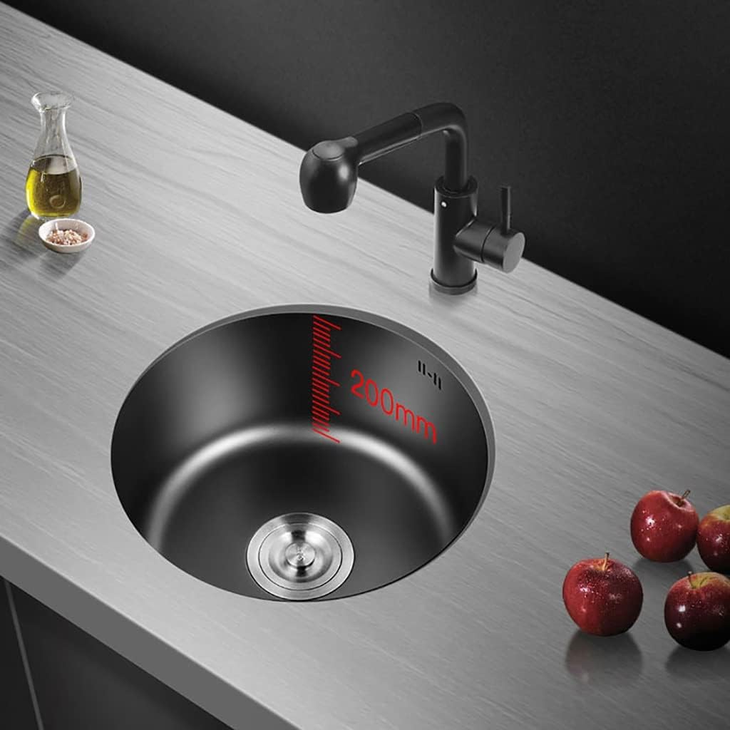Kitchen sink Single Bowl Sink Bar Round Drop-in or Undermount Stainless Steel Workstation with Drain Tray 17 * 17 inch (Size : 42 * 42 * 20cm(17 * 17 * 7.9"))