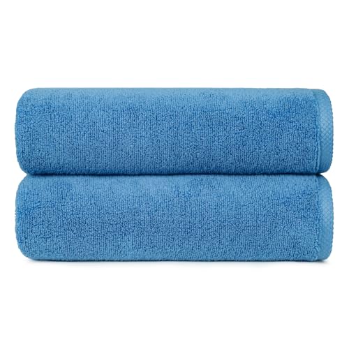 AmazonBasics - Handtuch-Set, schnelltrocknend, 2 Badetücher - Seeblau, 100% Baumwolle