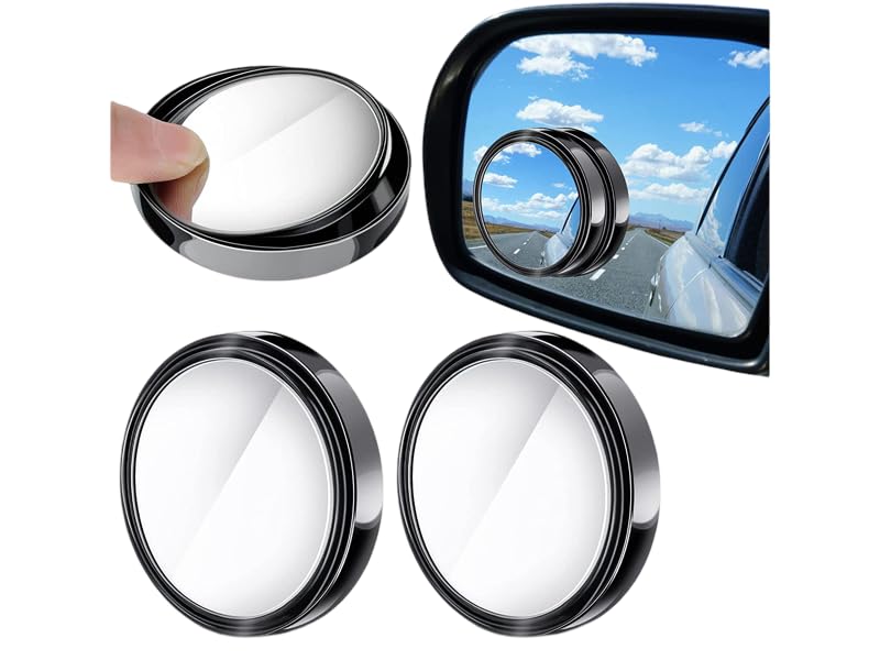 Image of CarWoW Round Blind Spot Mirror For Car ORVM Mirror | 360 degree Adjustable Convex Blind Spot Mirror Suitable For All Cars, Bikes, Trucks (2-pcs)