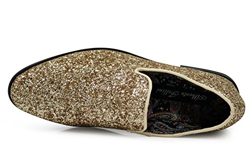 Image of SPK04 Men's Vintage Glitter Dress Loafers Slip On Shoes Classic Tuxedo Dress Shoes