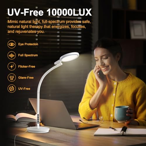SAD Lamp Floor Standing, 10000 Lux Light Therapy Lamp UV-Free, 18W Round Daylight Lamp with Remote & Touch Control, Adjustable Height Floor Lamp, 5 Brightness, 5 Colour Temperatures & Timer - Image 3
