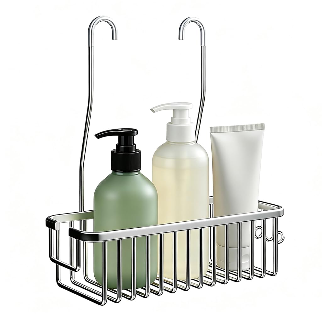 HASTHIP® Bathroom Organiser Without Drill, Shower Hanging Caddy, Aluminum Shower Shelves Rack for Inside Shower, Bathroom Shelves for Bathroom Accessories - 28.5×12× 9.6cm-image-43