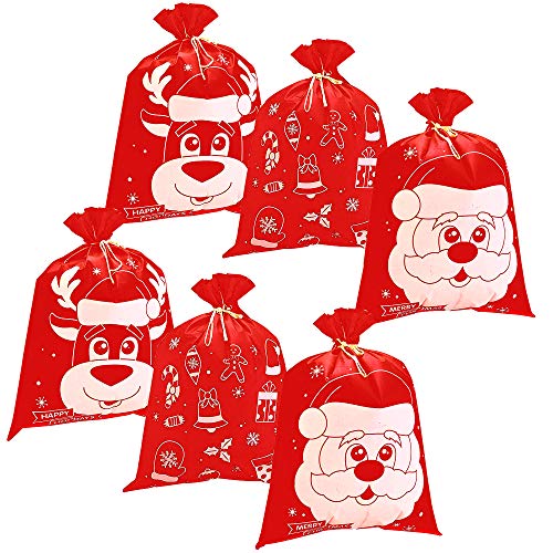 6 Giant Christmas Wrapping Gift Bags 36 x 44 Jumbo Fabric Reusable Gift Giving Bags for the Christmas Season Big Holiday Oversized Presents and Gifts