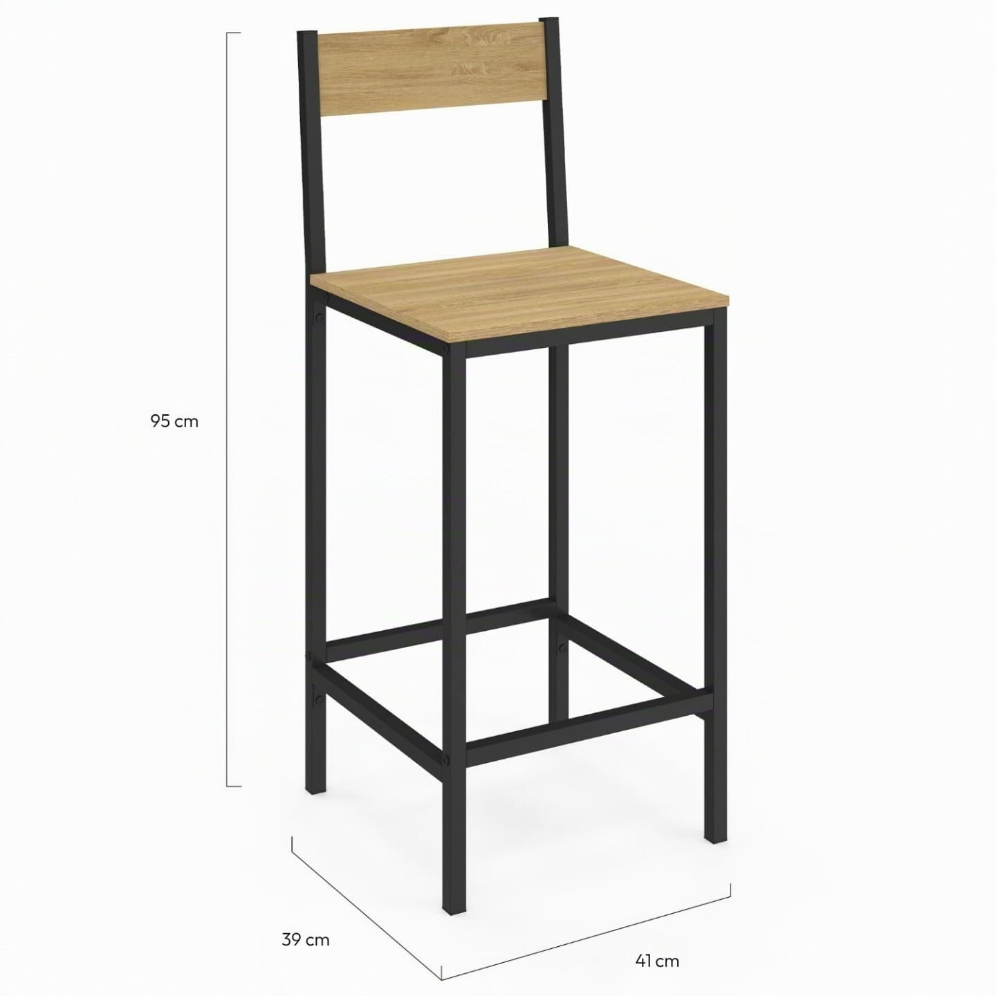 IDMarket - Lote de 2 taburetes de bar DETROIT con respaldo silla de cocina de diseño industrial