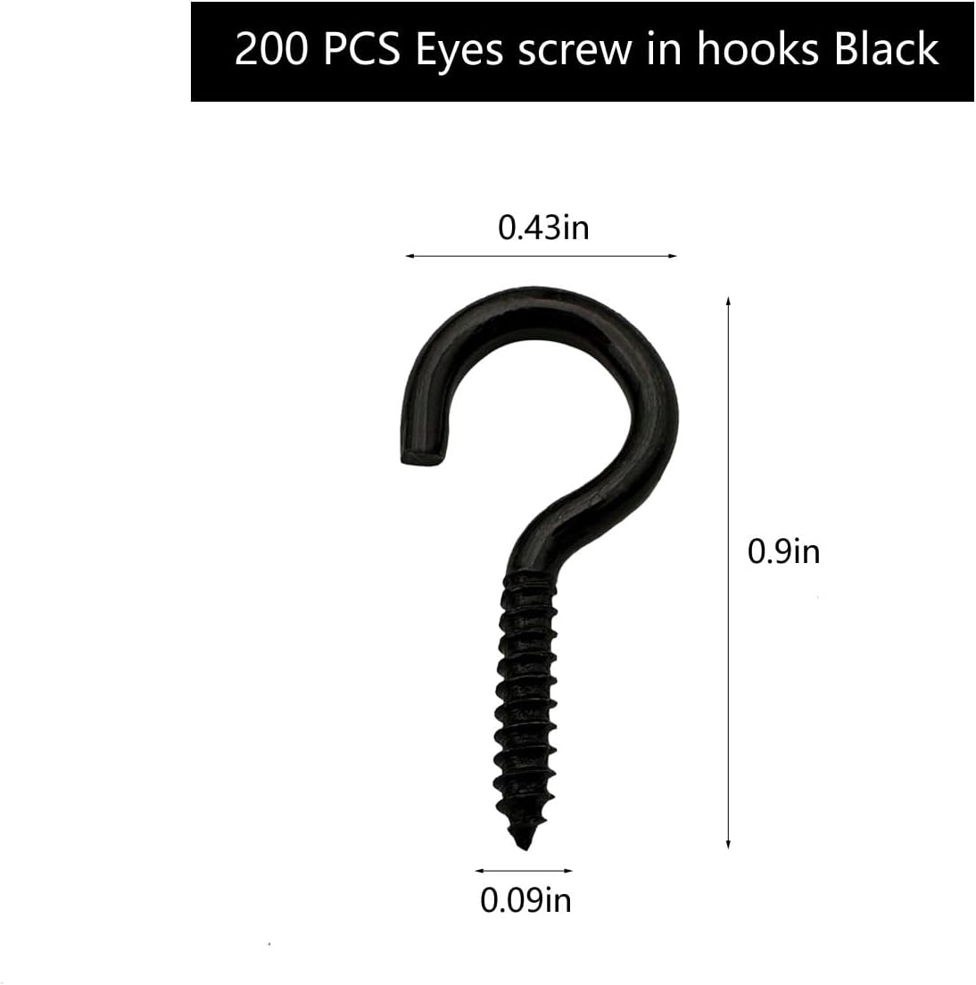 200 PCS Small Screw in Hooks,Jewelry Hooks Lights Hooks Black 0.92 Inch - Image 2