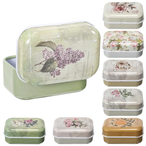 KESYOO 8 Cajas latas pequeñas caja de almacenamiento rectangular decoración vintage lata pequeña de metal cajas de baratijas con cubierta Caja de almacenaje...