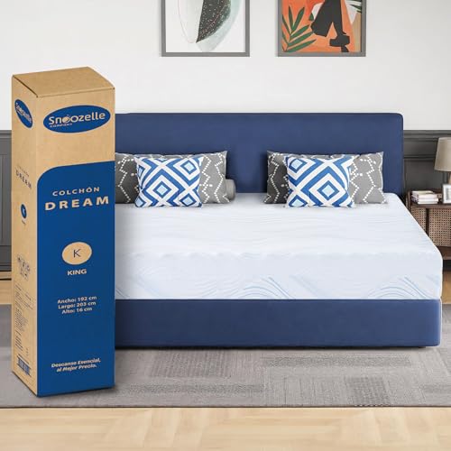 La mejor comparación de Ofertas de Colchones King Size disponible en línea. 47 Snoozelle Comfort Colchón Dual en Caja, Medio Firme de un Lado y Medio Suave del Otro, Espuma Alta Densidad y Memory Foam, Frescura al Dormir, Uso Reversible, Confort y...