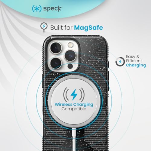 Image of Speck CandyShell Grip Case iPhone 16 Pro - Slim MagSafe - Black Glitter /Steel Black