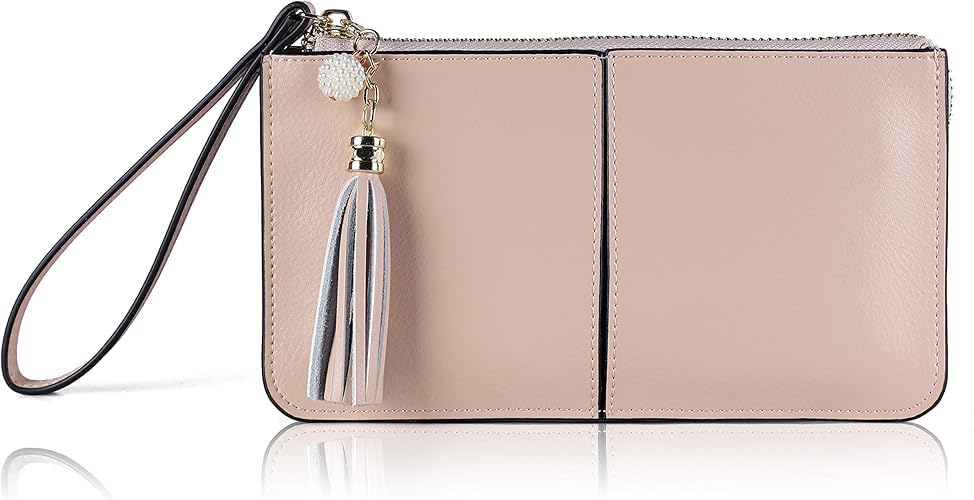 befen Genuine Leather Wristlet Clutch for Women Ultra-Slim Ladies Credit Card Holder Wallet Purses with RFID Protection (Light Beige Pink)