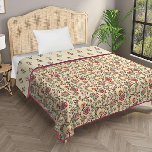 Image of Homestan Reversible All Season Cotton Feel Dohar for Single Bed,Soft Light Weight AC Blanket /Comforter for Summer /Winter /Monsoon (58x86 Inches, Floral Trail)