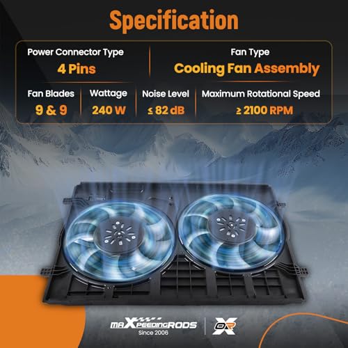 Image of maXpeedingrods 4 Pins Dual Radiator Cooling Fan Assembly w /Shroud for Volkswagen Atlas 2018-2020, Atlas Cross Sport 2020, 3QG121207 3QF121207 3QF959455C 3QF959455B
