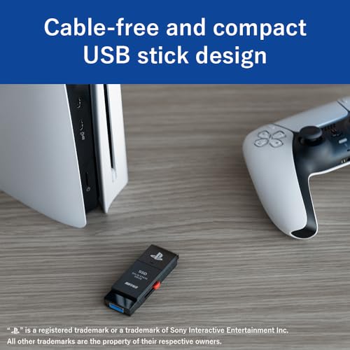 Image of BUFFALO External SSD 1.0TB - Officially Licensed Product, Compatible with PS5 Consoles / PS4 Consoles - USB3.2 Gen2 Type A Compact Stick SSD-SAO1.0U3B