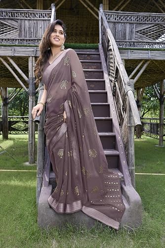 Image of MIRCHI FASHION Women Saree Cotton Blend 2-Tone Foil Print | Lightweight Comfortable Office Wear Sari with Blouse Piece