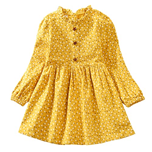 VINUOKER Toddler Girls Cotton Dress Floral Dress for Little Girls midi Dress 2-7years Fall Winter Dress