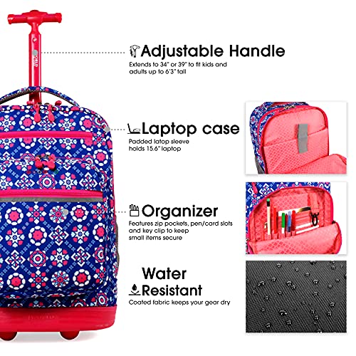 Image of J World Sundance Laptop Rolling Backpack for Girls Boys. Roller Bookbag with Wheels, 20 Inch, Trinket