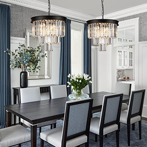Image of Small Black Crystal Chandelier 16 inch Modern Dining Room Pendant Light island