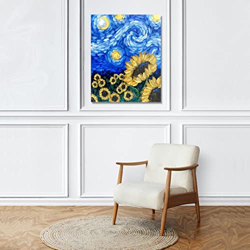 Image of RANGOLI 100% Cotton Stretched Canvas Painting 400 GSM, Framed Sunflower Canvas Abstract Wall Art for Living Room, 3D Paintings for Wall Decor (24 x 36 Inch With Frame)