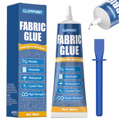80ml Fabric Glue, Extra Strong Fabric Glue for Clothes, Crafts, Upholstery, Material, Textile, Felt, and Badges, Clear, Machine Washable, No Sew Perma