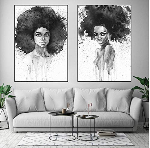 xtszlfj African Women Black and White Print Colored Poster Canvas Painting Tribal Wall Art Wall Pictures Living Room Home Decoration 50x70cmx2pcs Frameless
