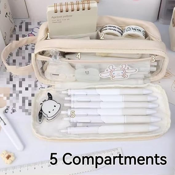 Big Capacity Pencil Case 5 Compartments Large Pencil Pouch Pen Bag Pencil Box Holder Organizer Simple Storage Aesthetic Stationery Cosmetic for Adults Men Women College Office Essentials (Brown)