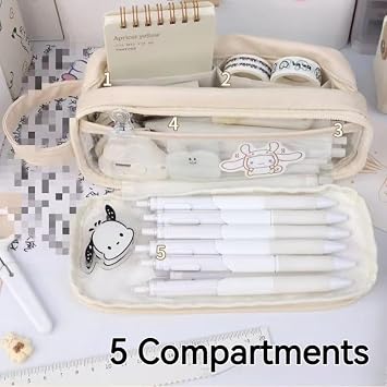 Big Capacity Pencil Case 5 Compartments Large Pencil Pouch Pen Bag Pencil Box Holder Organizer Simple Storage Aesthetic Stationery Cosmetic for Adults Men Women College Office Essentials (Brown)