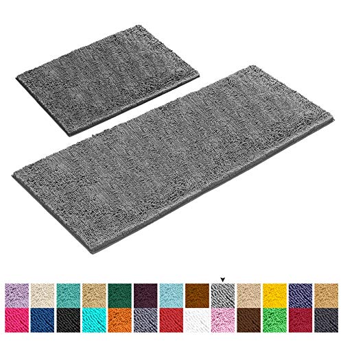 LuxUrux Bathroom Rug Set–Extra-Soft Plush Bath mat Shower Bathroom Rugs,1'' Chenille Microfiber Material