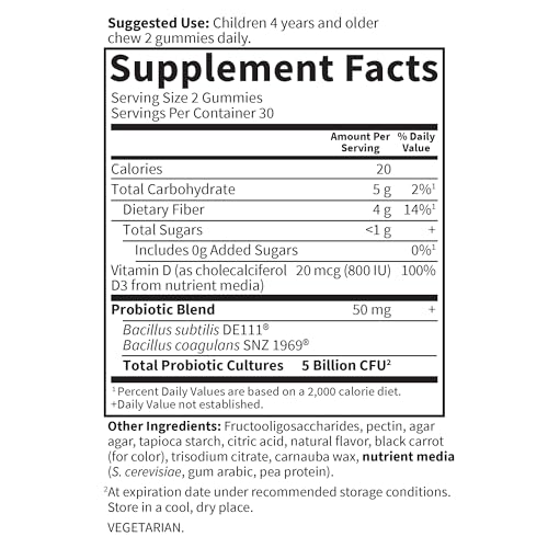 Image of Garden of Life Dr Formulated 5 Billion CFU Prebiotic Fiber, Probiotic and Vitamin D3 for Kids Digestive & Immune Health - Gluten Free,Non GMO,No Added Sugars, Strawberry Flavor,60 Gummies,(Pack of 2)