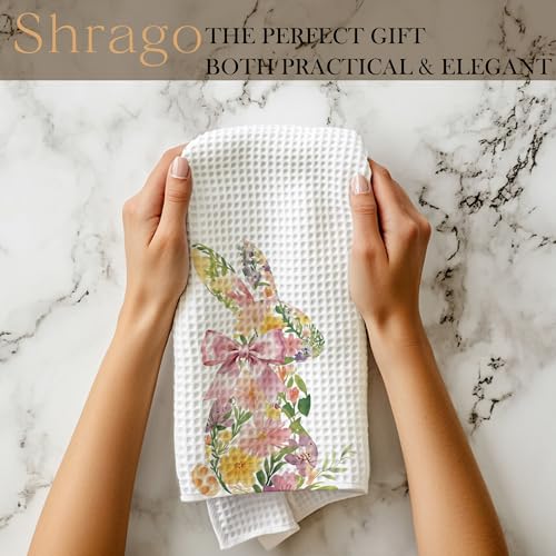 Image of Spring Floral Bunny Kitchen Towels, Coquette Bow Easter Bunny Dish Tea Towels for Kitchen, Cottagecore Flower Rabbit Decorative Hand Towel for Bathroom Decor, 16x24 Inch