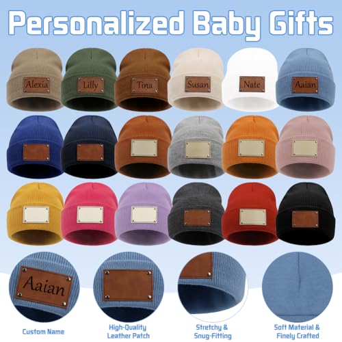 Custom Baby Beanie Hat Personalized Toddler Winter Hat Leather Patch Boys Girls Knit Warm Beanies for Infant, Kids Adults2