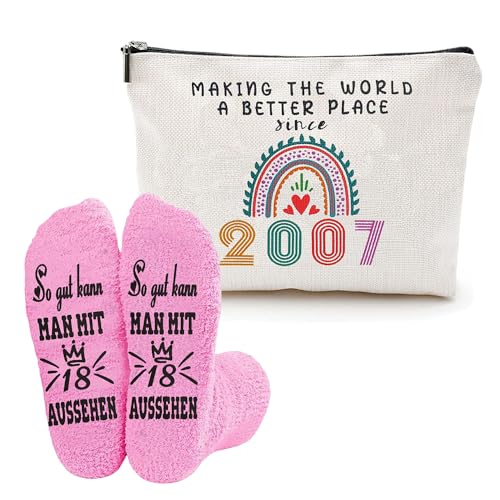 XFSRG 2007 Neceser De Maquillaje Y Calcetines 18 Cumpleaños Mujer Neceser Personalizado Regalo Cumpleaños Estuche Maquillaje 18 Años Regalos Personalizados para Mujer