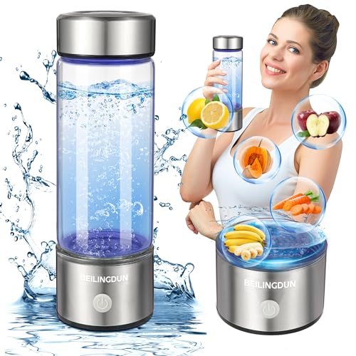 Hydrogen Water Bottle,Hydrohealth Hydrogen Water Bottle,Aqua Fusion Hydrogen Water Generator,SPE PEM Water Filter Pitcher 1800PPB 420ml Water Purifier,Glass Water Ionizer for Gifting(Silver)