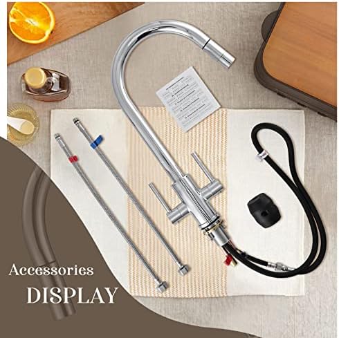 Kitchen Taps with Pull Out Spray, Mighbow Twin Lever Kitchen Tap Dual Lever Mixer Taps for Kitchen Sink 1 Hole with 360° Swivel Spout High Arc Pull Out Kitchen Sink Taps Mixer Chrome
