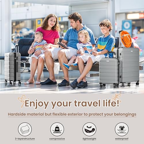 Image of AnyZip Luggage PC ABS Hardside Lightweight Suitcase with 4 Universal Wheels TSA Lock 20 24 28 Inch, Silver, 3 piece set (20 /24 /28), Fashion