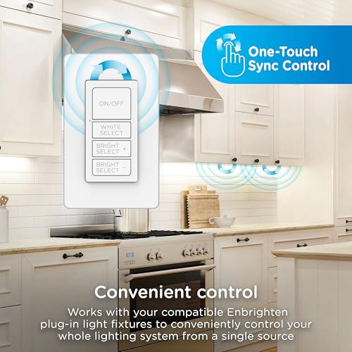 Image of Enbrighten One-Touch Sync Remote Control, Add-on Light Switch for Under Cabinet Lights, Wireless Remote, ON /Off, Dimmable, Color Select Soft White to Bright Daylight, Cabinet Lighting Remote, 81795