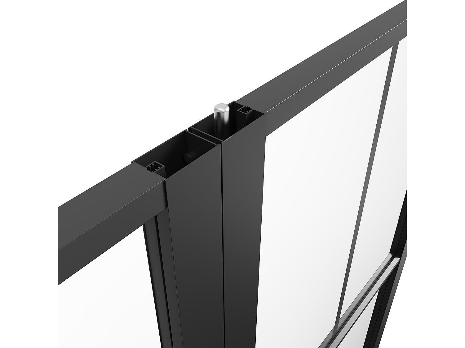 Vente-unique-Puerta de doble hoja en aluminio y vidrio esmerilado - 2 x Alt. 204 x L83 cm - Negro - SEROTO