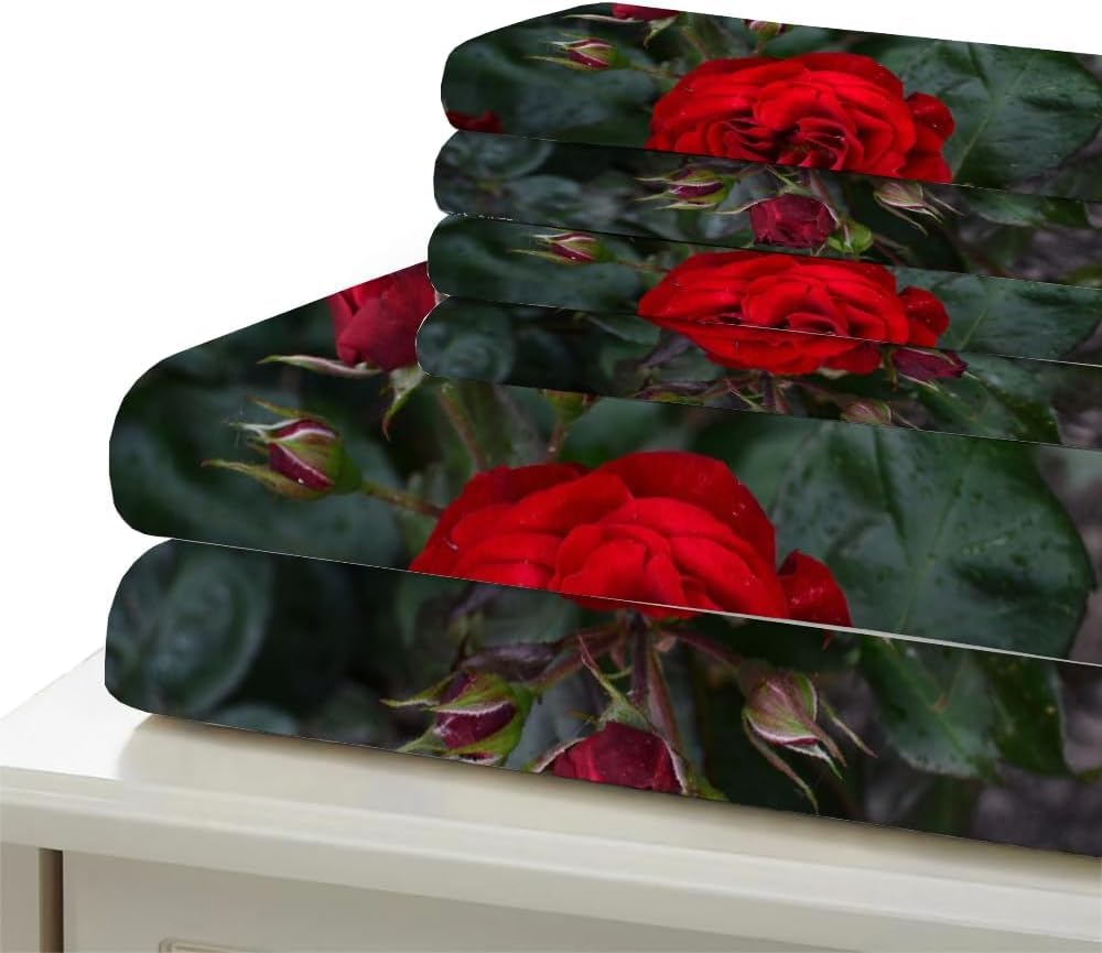 Komplet pościeli 220 x 240 cm, czerwona róża, miękka pościel z mikrofibry, poszewka na kołdrę 3D, z nadrukiem 3D, piękne kwiaty, 3-częściowy komplet pościeli z zamkiem błyskawicznym i 2 poszewki na