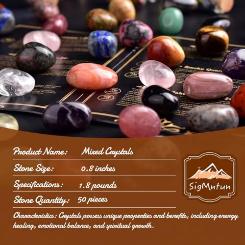 Image of Polished Stone Set, Limited Edition, 50 Pcs, 1.8 lbs, 0.8 Inches, 25 Types of Extra Large Tumbled Gemstones and Crystals in Bulk for Healing, Reiki, Meditation, and Witchcraft